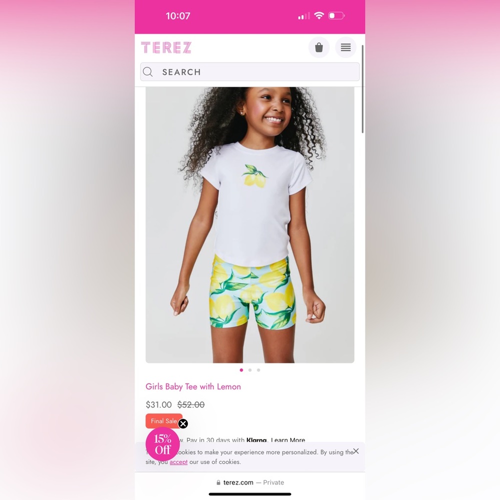 Size 14 Girls Terez NWT Lemon Spritz top